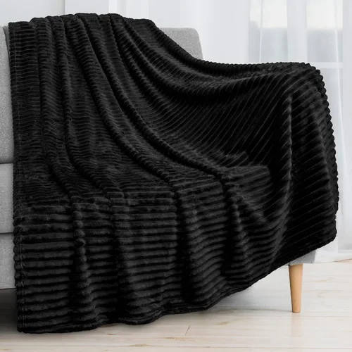 Miniatura 9 de PAVILIA Manta de forro polar súper suave, manta de franela de felpa mullida, cálida y acogedora manta de microfibra acanalada para sofá o cama, Negro