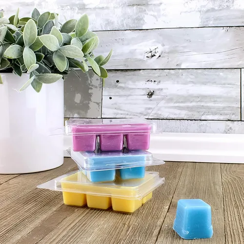 Miniatura 6 de JMIATRY 150 paquetes de recipientes de cera derretida a granel, 6 cavidades, moldes cuadrados de cera de plástico para derretir ceras, ceras