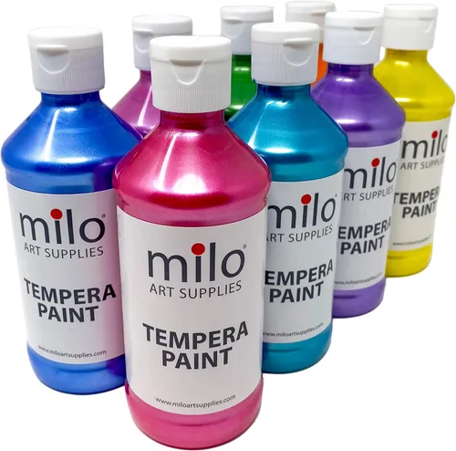 Miniatura 3 de milo Pintura lavable Témpera nacarada brillante Juego de 8 colores de botellas de 8 onzas Fabricado en los Estados Unidos Pinturas de póster