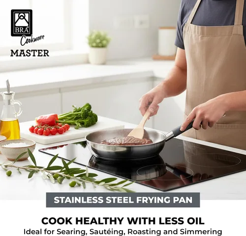 Miniatura 4 de BRA COOKWARE Master - Sartén profesional de 9.5 pulgadas, sartén de acero inoxidable, compatible con todas las estufas, sartén de inducción