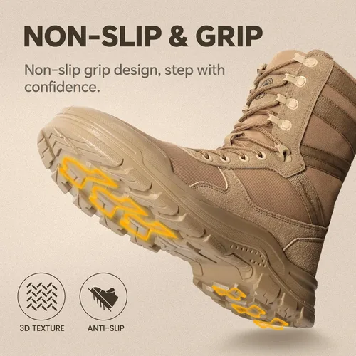 Miniatura 2 de ANGRYRAM Botas de trabajo para hombres con punta de acero, botas militares tácticas, cómodas, ligeras, antideslizantes, botas de senderismo