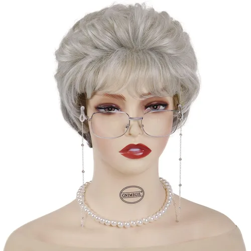 Miniatura 18 de GNIMEGIL Pelucas cortas rizadas grises para mujeres, pelo sintético suave, pelucas de reemplazo para abuela, pelucas completas para uso diario