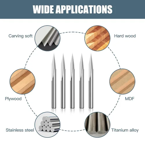 Miniatura 5 de HUHAO Brocas rectas para enrutador recto, brocas de grabado en V de 20 grados, vástago de 1/8, 2 flautas, puntas de 0.004 in, brocas de herramienta