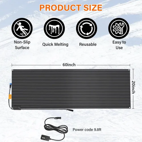 Miniatura 3 de Alfombrillas para derretir nieve para exteriores, 20 x 60 pulgadas, antideslizantes, con calefacción, 338 W, 120 V, alfombrillas térmicas