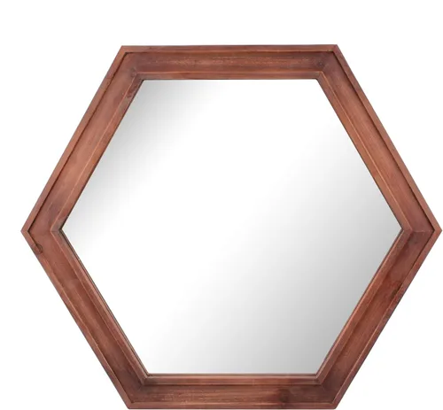 Miniatura 7 de Stonebriar Espejo decorativo de pared hexagonal de 24 pulgadas con marco de madera natural y soporte para colgar adjunto, decoración rústica