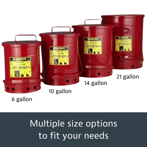 Miniatura 9 de Justrite Recipiente para desechos aceitosos de acero galvanizado de 10 galones, recipiente de seguridad metálico para trapos con aceite de 18 x 14