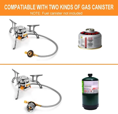 Miniatura 5 de WADEO Estufa de gas para camping, estufa portátil de 3700 W con encendido piezoeléctrico, quemador portátil, adaptador de estufa de camping y funda