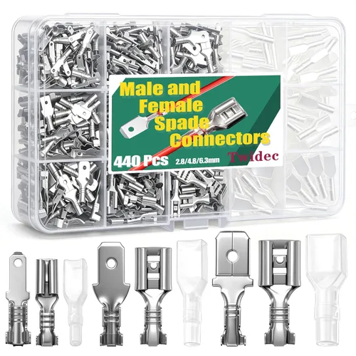 Twidec/360Pcs 2.8/4.8/6.3mm Kit de surtido de terminales de engarce rápido tipo faston macho y hembra con manga aislante para cableado eléctrico,