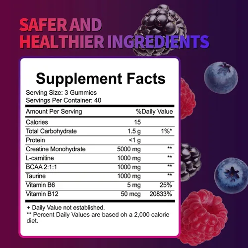 Miniatura 5 de Gomitas de monohidrato de creatina de 8000 mg para hombres y mujeres, suplemento de creatina para mejorar el crecimiento muscular, impulso