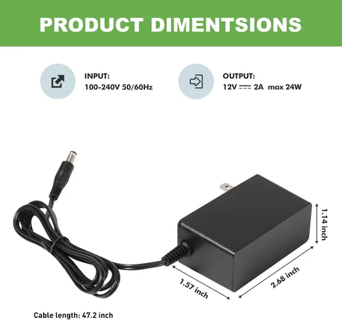 Miniatura 4 de SmoTecQ Adaptador de CA de fuente de alimentación de 12 V 2 A, paquete de 2 unidades, cargador de transformador de 24 W para tiras de luces LED