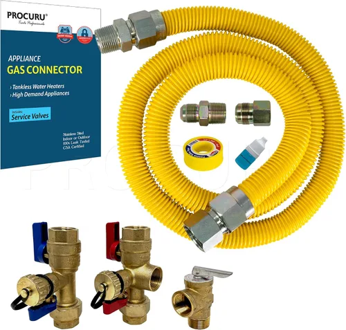 Miniatura 9 de PROCURU Conector de gas flexible universal de 1" de diámetro exterior x 24" (2 pies) x 3/4" MIP x 3/4" FIP, con/sin válvulas de servicio, tubería