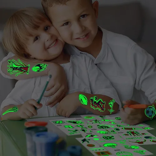 Miniatura 7 de EMOME 30 hojas de tatuajes luminosos para niños, estilos deportivos, calcomanías temporales de tatuaje con fútbol, baloncesto, fútbol, suministros