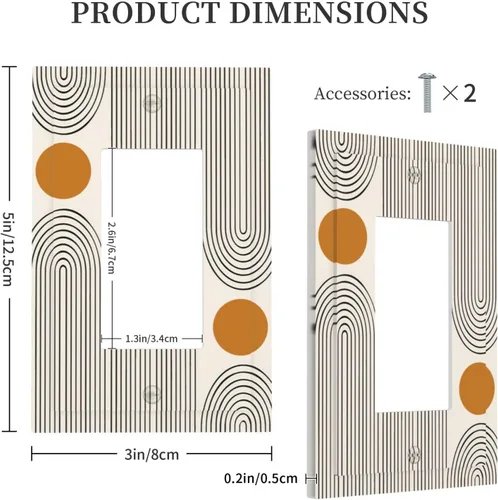 Miniatura 5 de Placa Decorativa de Pared Beige Boho de Mediados de Siglo Sol Abstracto 1-Gang Retro Años 70 Arte Geométrico Moderno con Arco Eléctrico Interruptor