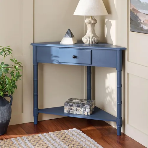 Miniatura 2 de SAFAVIEH Muebles - Mesa esquinera Gomez con 1 cajón, color azul, madera maciza, diseño clásico de almacenamiento de esquina, ideal para entrada