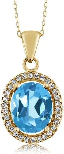 Miniatura 32 de Gem Stone King Collar con colgante de plata chapada en oro amarillo de 18 quilates de 0.433 x 0.354 in con piedra natal ovalada para mujer