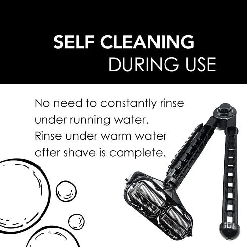 Miniatura 5 de OmniShaver Kit de afeitado ergonómico de mantenimiento trasero – Mango extensible con cabezales de afeitado dobles para un fácil alcance – Incluye