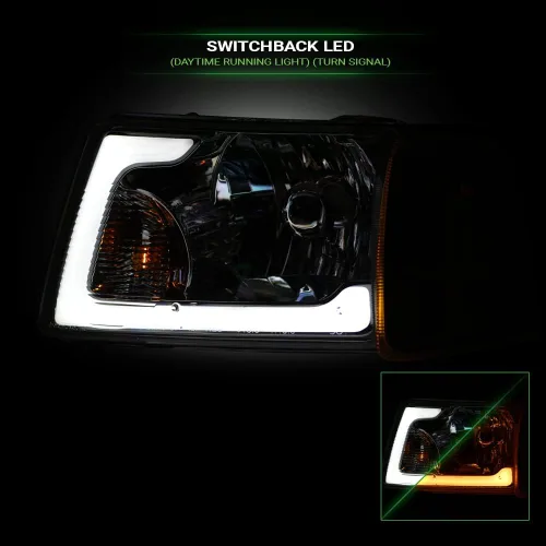 Miniatura 5 de Switchback - Barra de tubo LED secuencial con carcasa cromada, faros delanteros de cristal con lámparas de esquina de señal, reflector ámbar, 4