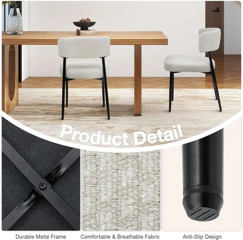 Miniatura 3 de DUMOS Juego de 4 sillas de comedor, sillas modernas de mediados de siglo, respaldo curvado tapizado, sillas de cocina con patas de metal negro, beige