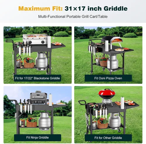Miniatura 2 de Mesa de Parrilla para Exteriores, Soporte de Parrilla Blackstone, Carrito de Parrilla Plegable de 440 lbs, Soporte de Mesa para Horno de Pizza