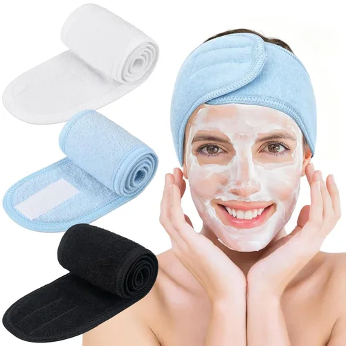 Miniatura 10 de Whaline Diademas faciales de spa, 3 piezas, diadema de tela de toalla suave y ajustable para lavado de cara, ducha, cubierta facial, yoga