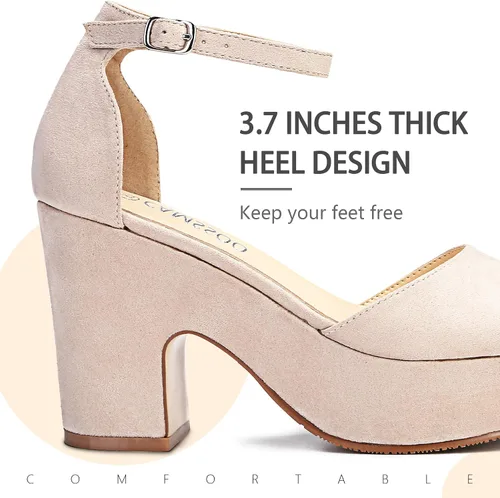 Miniatura 4 de CAMSSOO Sandalias de plataforma para mujer, de gamuza, con puntera abierta, correa al tobillo, a la moda, sexy, para boda, con bloques de tacón