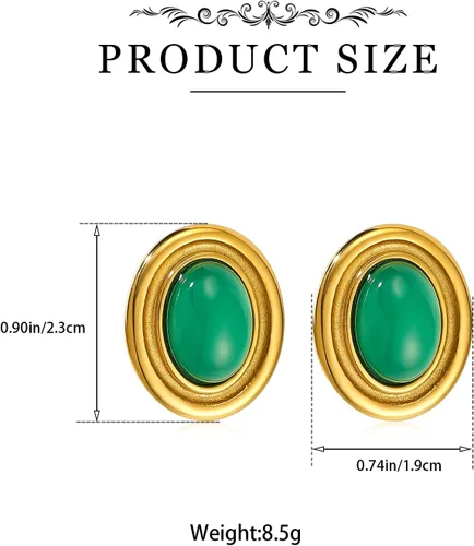 Miniatura 6 de Aretes gruesos de color dorado, geométricos de oro de 18 quilates, turquesa, lapislázuli, verde, rojo, ovalados para mujer