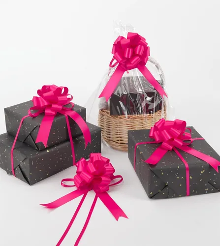 HUIHUANG Lazos Rosa Fucsia Intenso 12 PCS Lazos de Tirón de Satén Rosa Fucsia 4" x 8" Lazo de Regalo para Envolver Regalos, Cesta de Regalo, Bolsa