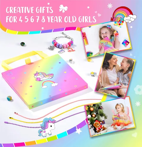 Miniatura 5 de BDBKYWY Kit de fabricación de pulseras con dijes para niñas, suministros de joyería de unicornio para niños, juego de manualidades de bricolaje