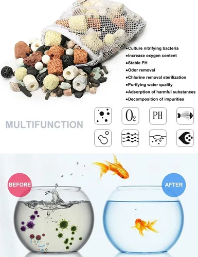 Miniatura 4 de GOLDEAL Bio Balls - Juego de anillos de cerámica, medios de filtro biológico para acuario con bolsa de malla para pecera y estanque, filtro