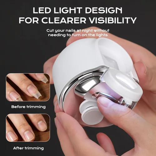 Miniatura 5 de Cortauñas eléctrico automático 3 en 1 con luz LED y lima de uñas, pantalla digital LCD de 3 velocidades, almacenamiento de clips de uñas