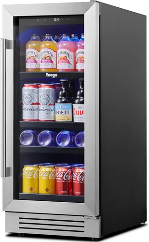 Yeego Refrigerador de bebidas – Mini refrigerador de 100 latas de 15 pulgadas con puerta de vidrio, enfriador de bebidas de 34 a 54 ℉, integrado o