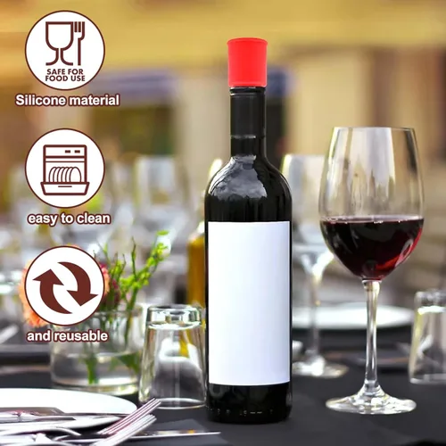 Miniatura 3 de Vodolo Tapón de Vino de Silicona, 4 piezas Sellador Reutilizable e Indestructible para Botellas de Vidrio, Tapones de Vino, Tapón de Vino, Tapón