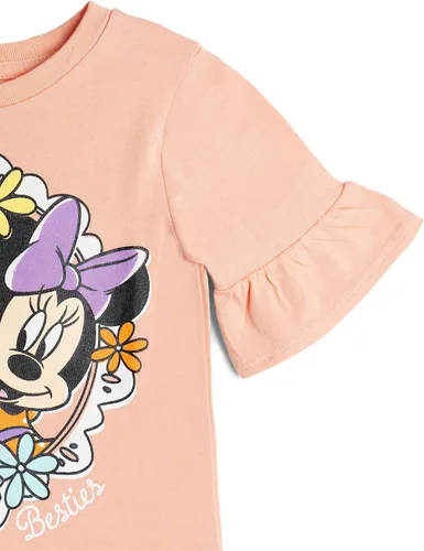 Miniatura 45 de Disney Minnie Mouse - Conjunto de camiseta floral arcoíris y pantalones cortos de cambray, tallas de bebé a niño grande (12 meses - 14-16)