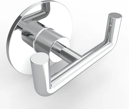 Ruacq Gancho doble adhesivo para toallas, base redonda cromada, bata de baño, soporte para toallas de mano, acero inoxidable y aleación de zinc,