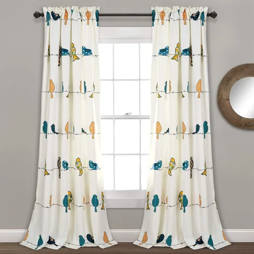 Lush Decor Rowley Birds Cortinas de ventana con filtro de luz, par, 52" de ancho x 84" de largo, multicolor - Estampado floral colorido - Cortinas