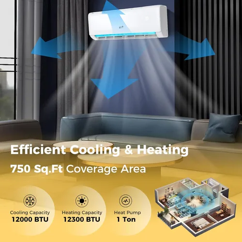 Miniatura 4 de COSTWAY Aire acondicionado mini split de 12,000 BTU, con bomba de calor, Energy Star, inversor 21 SEER2, temporizador de 24 horas, limpieza