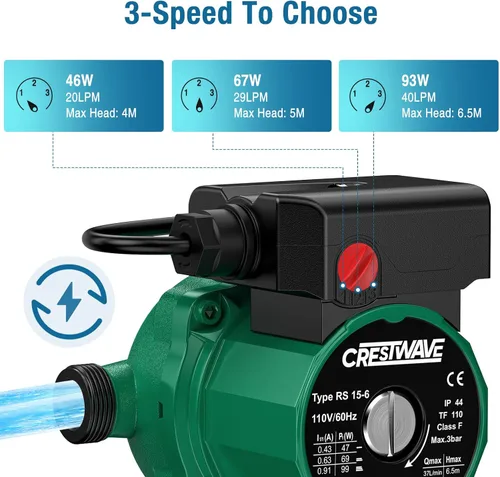 Miniatura 6 de CrestWave Bomba de recirculación de agua caliente, bomba de circulación de agua de 93 W 110 V para calentador de agua, bomba de agua caliente