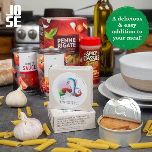 Miniatura 4 de Paté de sardina especiado enlatado por Jose Gourmet, Sardinas portuguesas capturadas en la naturaleza, Paté de pescado enlatado, Omega 3, Comercio