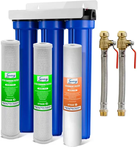 iSpring WCB32O+AHPF12MNPT12X2 Sistema de filtro de agua para toda la casa, reduce hasta un 99% de cloro, sedimentos, sabor, olor, sistema de Sistema