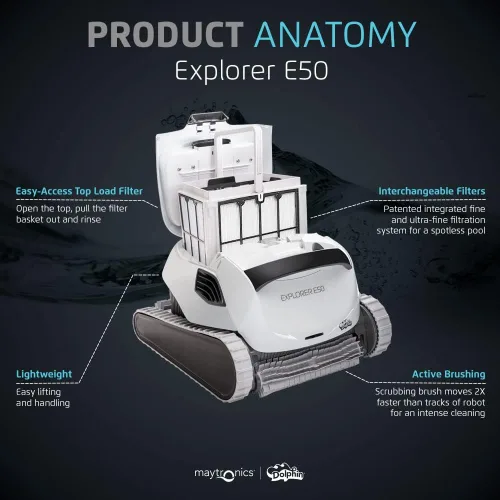 Miniatura 9 de Dolphin Explorer E50 - Aspirador robótico automático Wi-Fi para piscina, incluye carrito para un fácil transporte y almacenamiento, ideal
