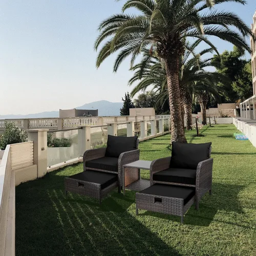 Miniatura 8 de LEVELEVE Muebles de Balcón Juego de Conversación de Patio de 5 Piezas, Sillas de Salón Exteriores de Mimbre de Ratán PE con Cojines Suaves 2