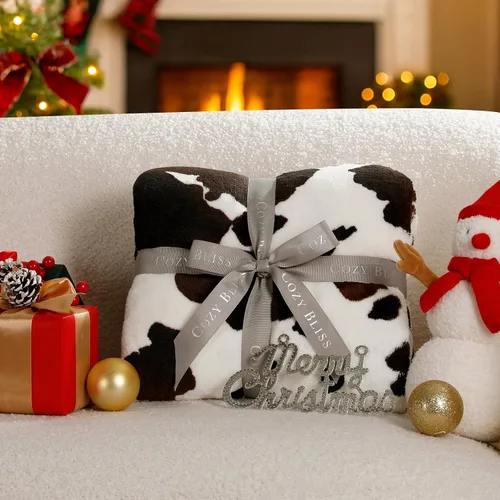 Miniatura 4 de Cozy Bliss Manta mullida con estampado de vaca para sofá, manta gruesa, suave y cálida de forro polar que no desprende para decoración occidental