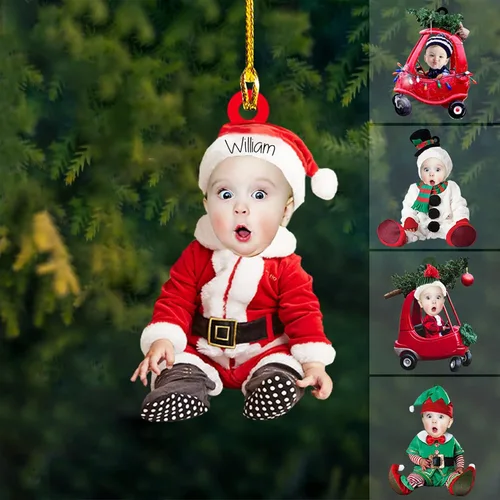 Miniatura 17 de GODLOVER Foto personalizada de bebé con adorno de Navidad de dinosaurio, plano impreso en 2D, adornos de Navidad, regalos de familia, regalo Estilo 1