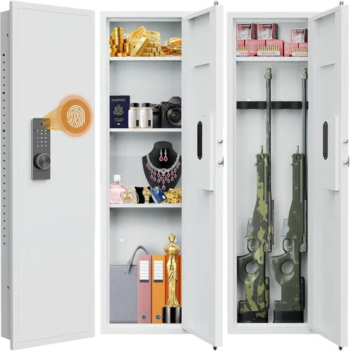 Miniatura 8 de Caja fuerte de pared de 135 cm entre los tachuelas, caja fuerte oculta con sistema de alarma dual y modo silencioso, caja fuerte de pared para armas