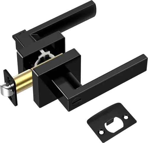 Miniatura 8 de TICONN 1PK Manijas de puerta interiores color negro mate, perillas de puerta cuadradas reversibles para dormitorio, baño, habitaciones