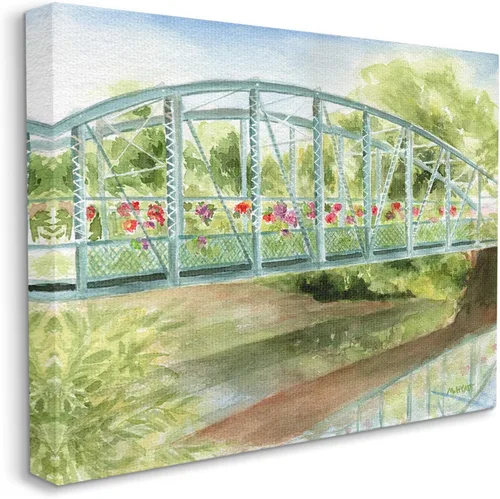 Stupell Industries Lienzo decorativo para pared, diseño de puente floral sobre el arroyo del campo, diseño de Melissa Hyatt LLC, 16 x 20 pulgadas,