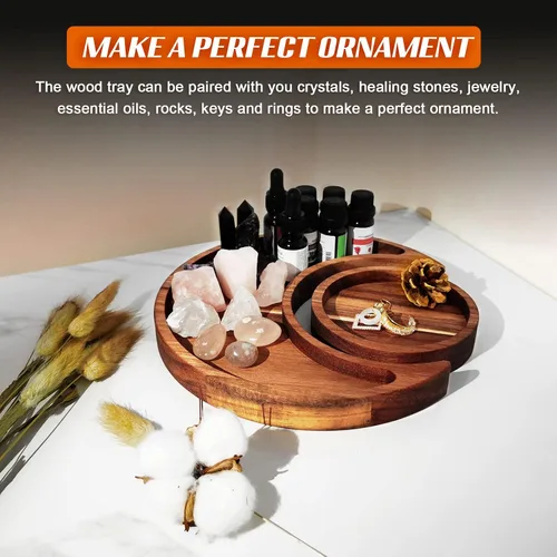Miniatura 2 de Bandeja de luna de madera de acaica para piedras curativas, almacenamiento y organizador de cristales curativos, cuenco creciente para exhibición