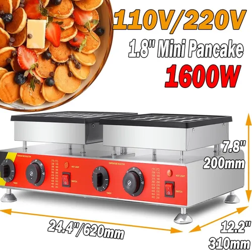 Miniatura 3 de Máquina para hacer panqueques eléctrica comercial de 50 agujeros de 1.8 pulgadas, mini panqueques holandeses, plancha para panqueques, máquina