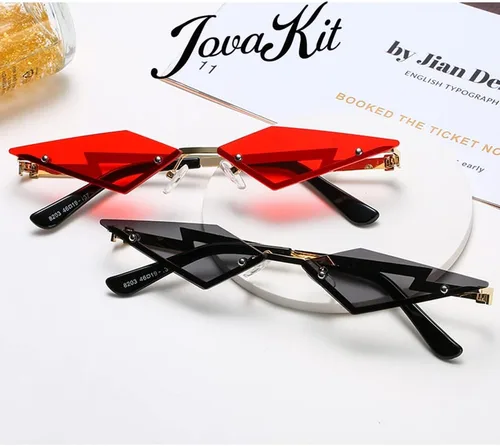 Miniatura 7 de JOVAKIT Gafas de sol sin montura para mujeres y hombres, gafas de sol de polígono de moda, marco de metal, gafas de fiesta rave de Halloween