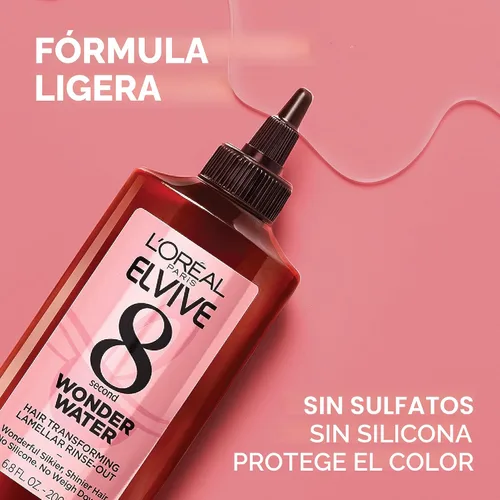Miniatura 3 de L'Oreal Paris Elvive 8 Second Wonder Water Lamelar, enjuaga tratamiento hidratante para cabello sedoso y brillante, 6.8 onzas líquidas